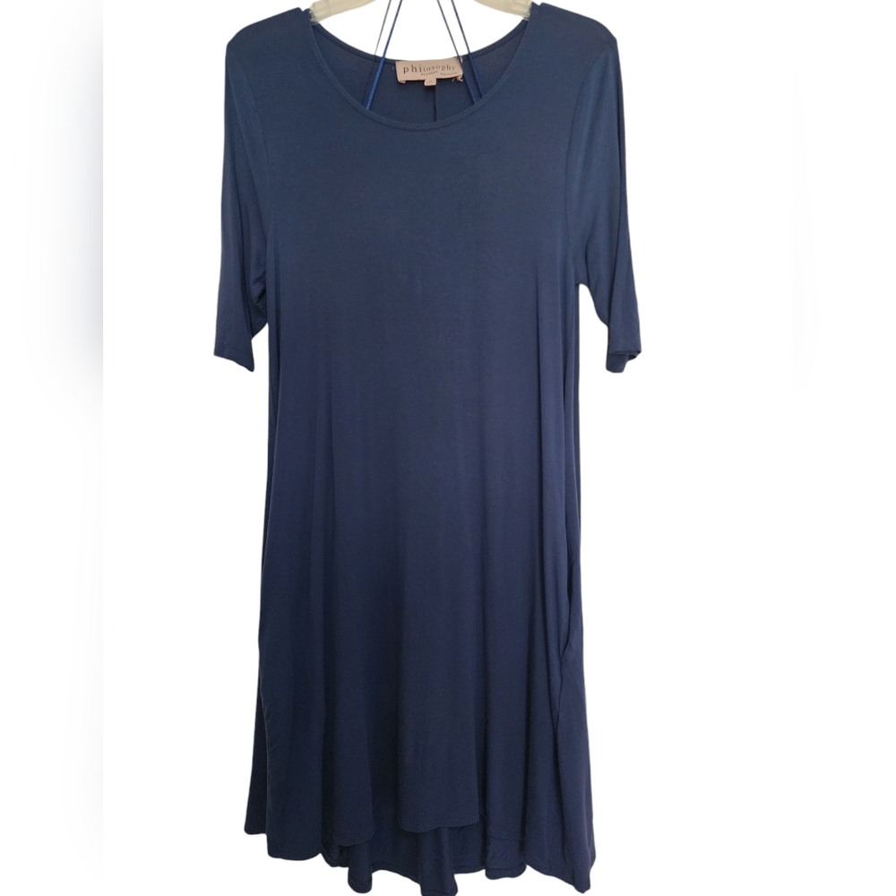 Philosophy Rayon Basic Blue Scoop Neck 3/4 Sleeve Dress SZ MEDIUM